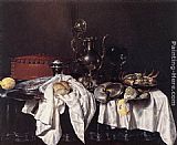 Willem Claesz Heda Wall Art - Still-Life with Pie, Silver Ewer and Crab